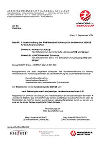 Ausschreibung und Kontakt AGM Schulhandball 2024/25